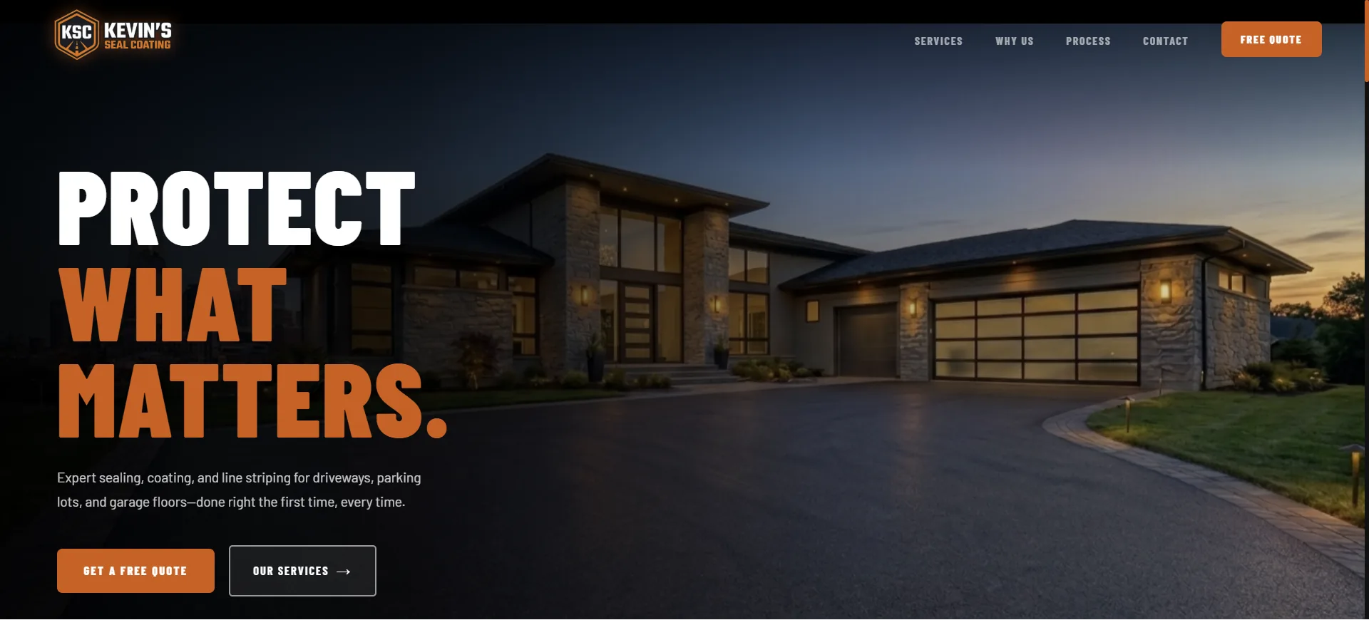 Kevin's Seal Coating website homepage, designed by AdLogic