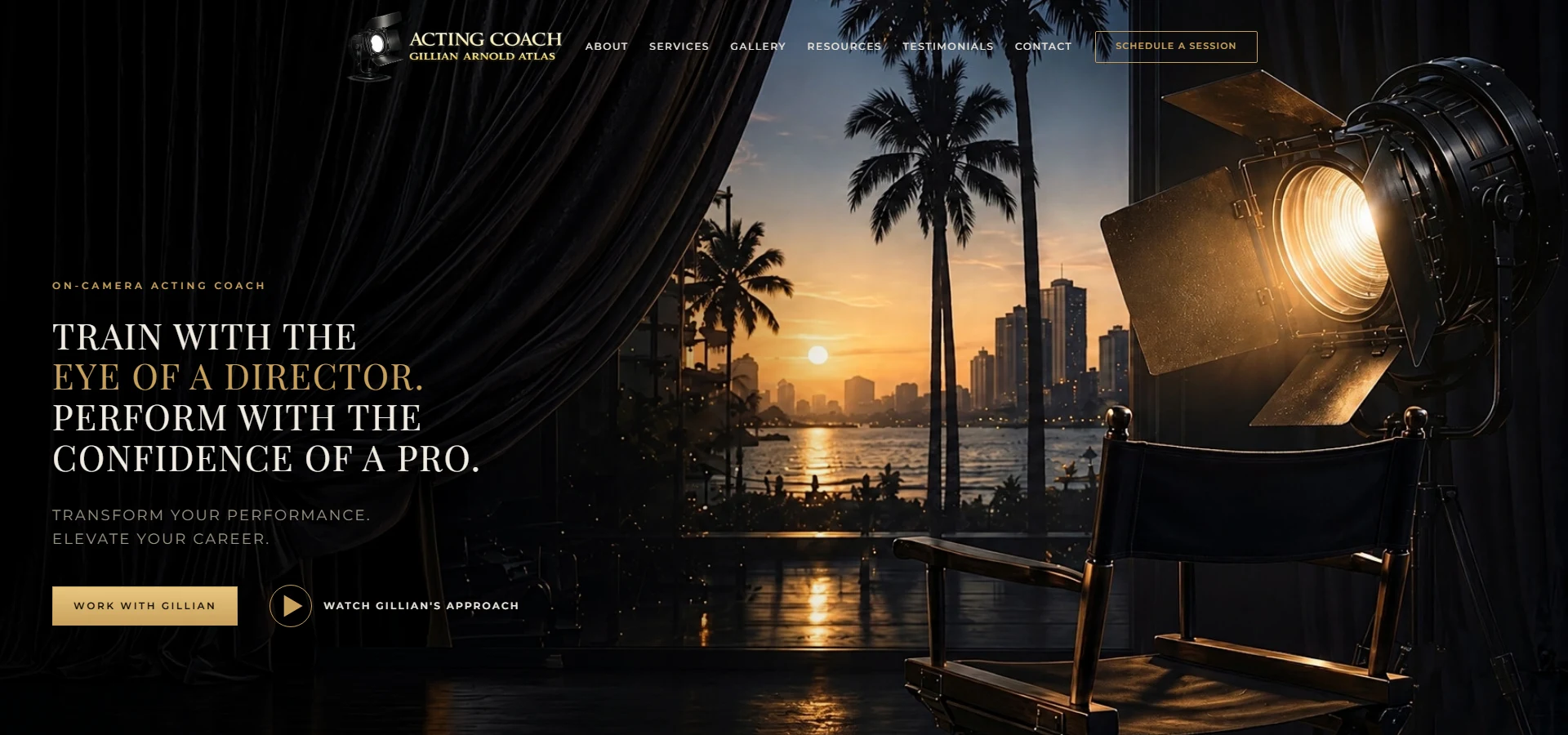 Gillian Arnold Atlas, Acting Coach website homepage, designed by AdLogic